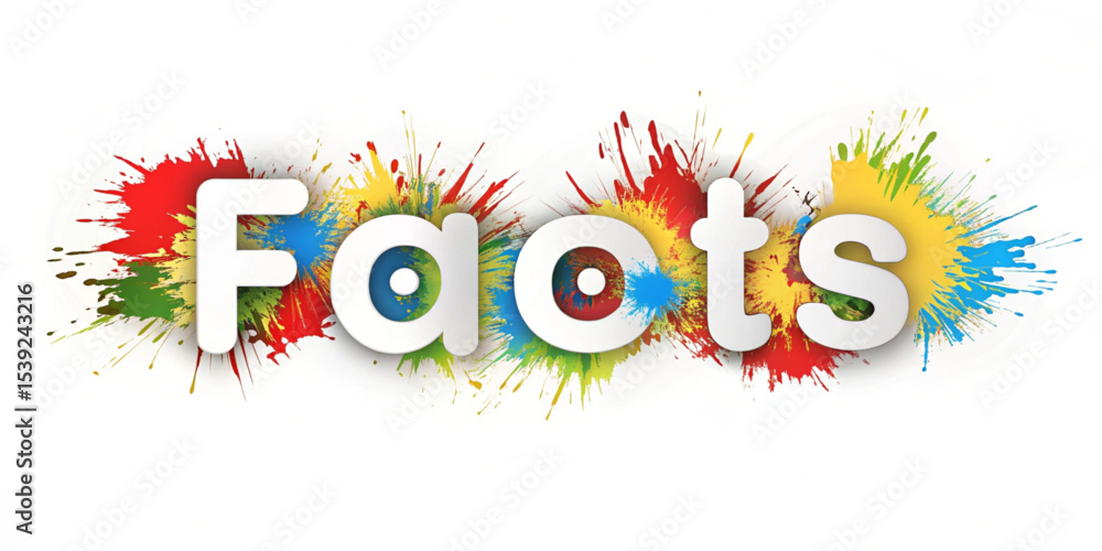 Poster facts text in white letters with colorful paint splatters behind on a white background art design cr