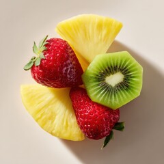 Fruits are arranged on a light surface for a vibrant display. Freshness, tropical, healthy eating, vitamin-rich, colorful