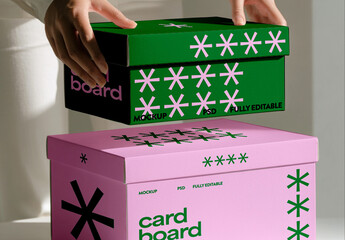 Cardboard Box Mockup with Person in White Outfit