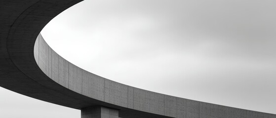 Curved concrete structure against a bright sky, architectural design. Modern architecture, minimalism, contemporary building, abstract composition, urban design.
