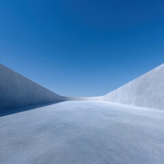 Minimalist corridor with blue sky and cement walls. Abstract architecture, modern design, urban landscape, creative concept.
