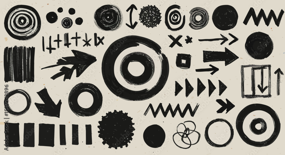 Poster various stylized hand drawn doodle shapes and design elements representing abstract concepts and cre