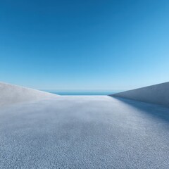 Abstract concrete platform facing the ocean. Contemporary architectural design, modern landscape, seaside minimalism, horizon view, serene environment