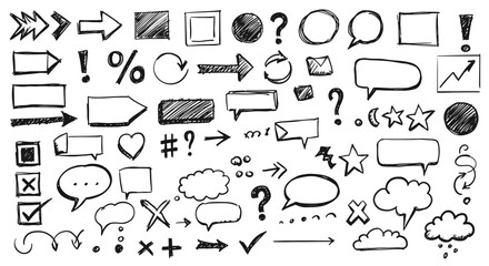 Collection of Hand Drawn Doodle Arrows Speech Bubbles Stars and Geometric Shapes Perfect for Graphic Design and Web Design