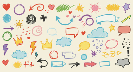Collection of Hand-Drawn Elements for Graphic Design Creative Assets and Visual Communication Colorful Sketch Illustrations and Doodles