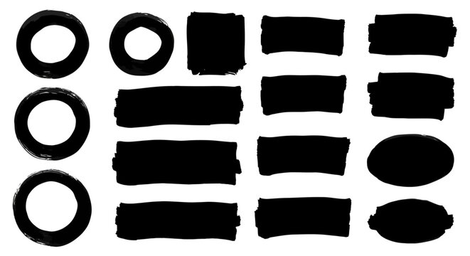 Collection of Hand Drawn Highlighting Elements with Black Ink Marks and Shapes Perfect for Design Accents and Artistic Touches