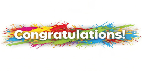 Congratulations text with colorful paint splashes and exclamation mark on a white background design created with generated ai