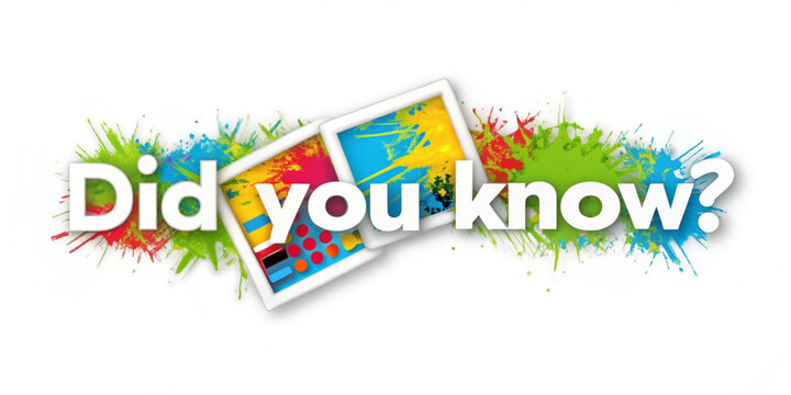 Did you know text with colorful paint splatters and two square images in the background design element created with generated ai