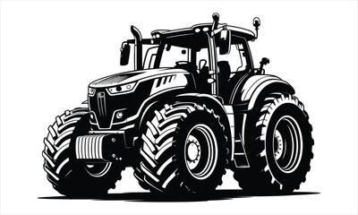 Obraz premium Modern powerful farm tractor black and white illustration
