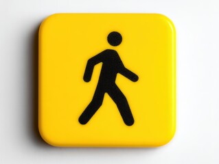 Bright safety sign featuring a walking figure against a vibrant yellow background symbolizing pedestrian awareness and urban navigation strategies enhancing urban planning initiatives