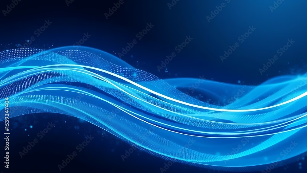 Poster abstract blue background with dynamic waves and artistic light patterns