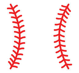 Red baseball stitching icon on white background. Clipart image isolated on background.