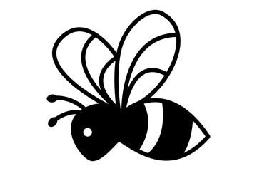 Side view black and white bee icon vector illustration. Clipart image isolated on background.