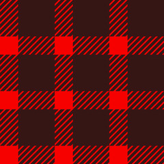 Red and black buffalo plaid seamless pattern with diagonal stripe texture. Clipart image.