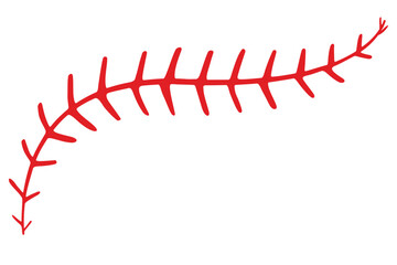 Red baseball stitches silhouette on white background. Clipart image isolated on background.
