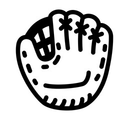 Black and white line art illustration of baseball glove. Clipart image isolated on background.