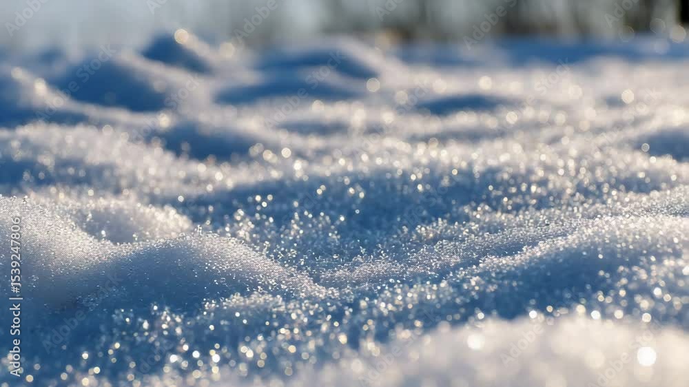 Poster close-up of snow, macro photography, beautiful sunlight and shadow effects, depth of field, bokeh ef