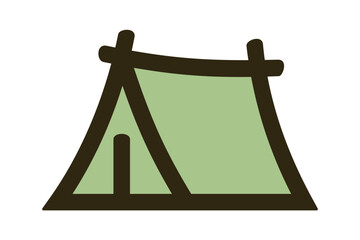 Flat design green camping tent icon. Clipart image isolated on background.