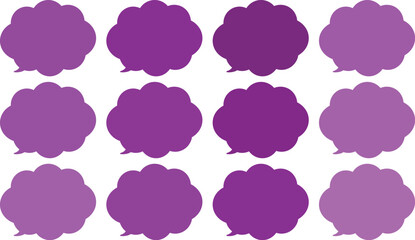 All the bubbles have a distinctive, rounded, cloud-like, or scalloped edge design. This vector image features twelve speech bubbles.