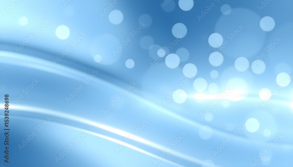 Poster abstract light blue background with flowing lines and bokeh.