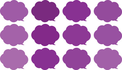 All the bubbles have a distinctive, rounded, cloud-like, or scalloped edge design. This vector image features twelve speech bubbles.