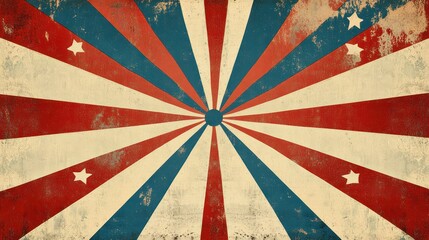 Vintage, patriotic, sunburst design with distressed texture