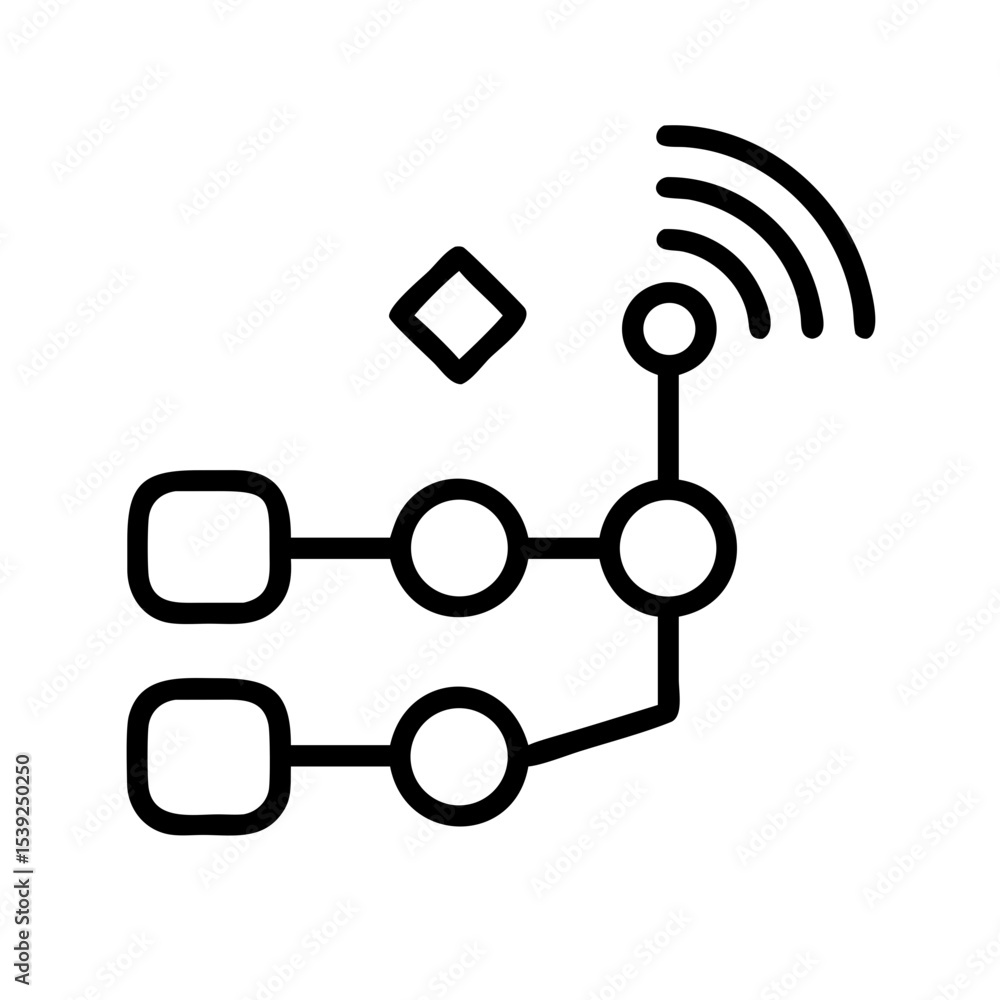 Poster wireless sensor network icon for smart farming technology with connectivity symbols and copy space