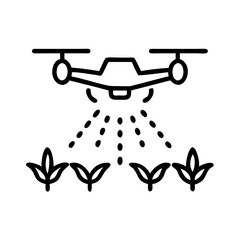 Drone spraying crops icon featuring smart farming technology for agricultural applications
