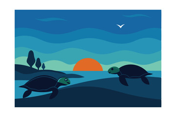 Sunset Serenade Two Turtles Embrace the Evening Glow