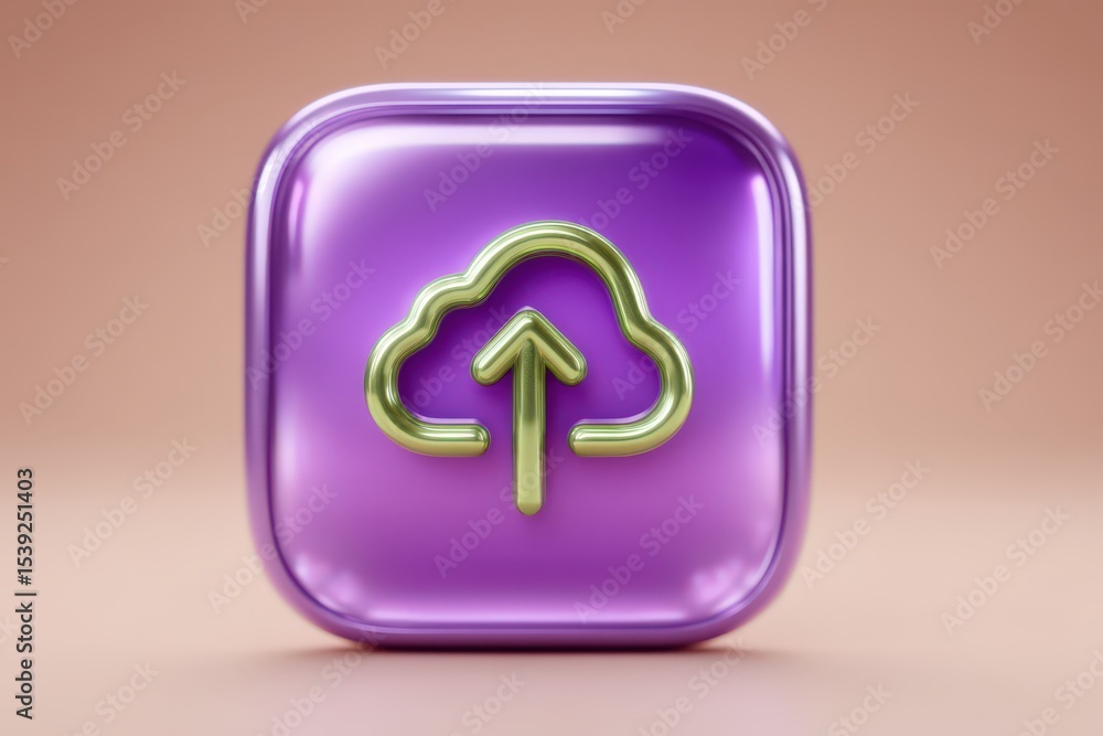 Poster 3d cloud upload icon in vibrant purple glossy surface evoking digital connection and modern data sol