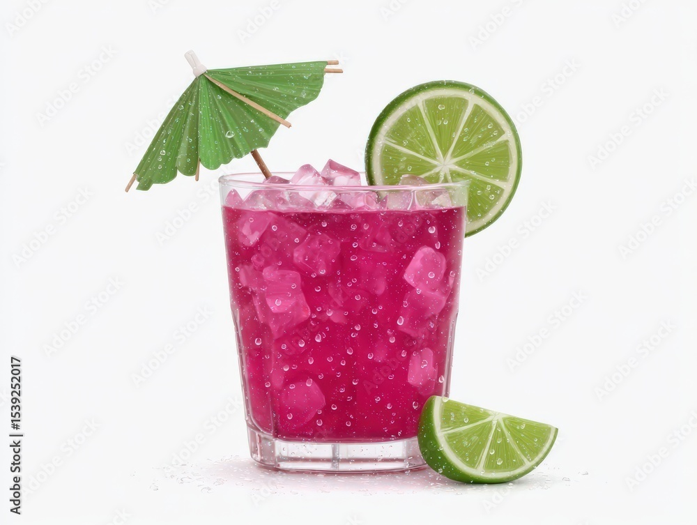 Poster refreshing colorful drink with lime slices and a decorative umbrella capturing the essence of summer