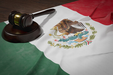 Gavel Resting on a Tattered and Dirty Mexican Flag.