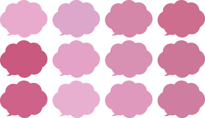 All the bubbles have a distinctive, rounded, cloud-like, or scalloped edge design. This vector image features twelve speech bubbles.