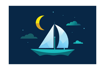 Serene Night Sailboat A Peaceful Nighttime Seascape Illustration