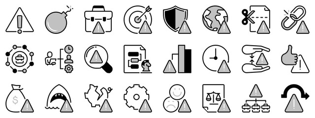 Icons in two tones about risk management. Editable stroke