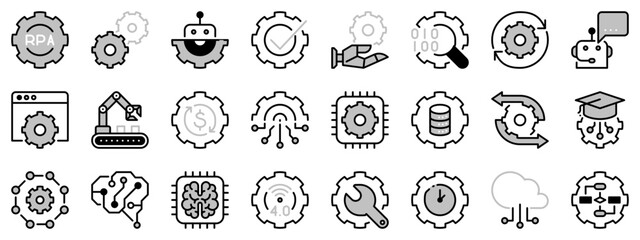 Icons in two tones about robotic process automation