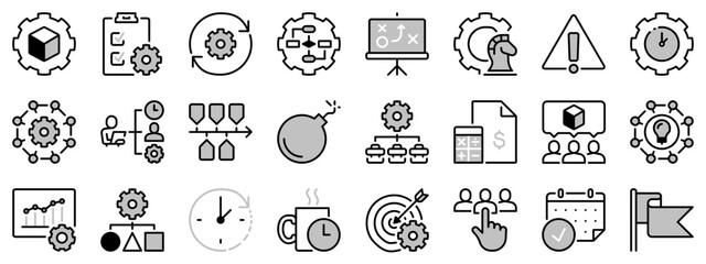 Icons in two tones about project management