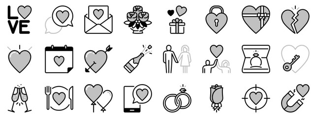 Icons in two tones about romantic