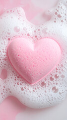 Fototapeta premium Pink Heart Soap in Foam – Gentle Skincare Concept