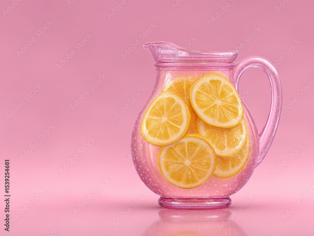 Poster refreshing pitcher of lemon water adorned with vibrant slices of citrus fruit resting on a visually 