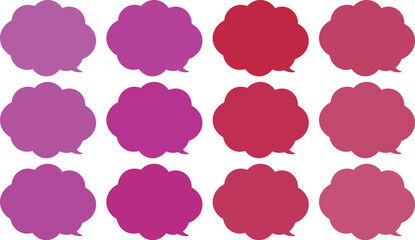 All the bubbles have a distinctive, rounded, cloud-like, or scalloped edge design. This vector image features twelve speech bubbles.