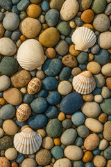 Coastal Mediterranean Seashells and Pebbles Flatlay