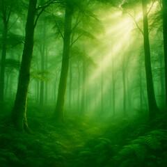 Mysterious Green Forest in Northern European Style