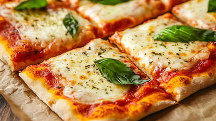 Golden-brown, folded pizza with melted cheese, basil, and tomato sauce