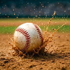 American Baseball in Motion with Dirt Splash