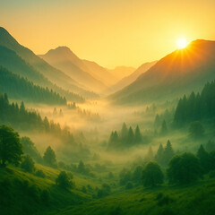 Golden Sunrise Over Eastern European Mountain Valley