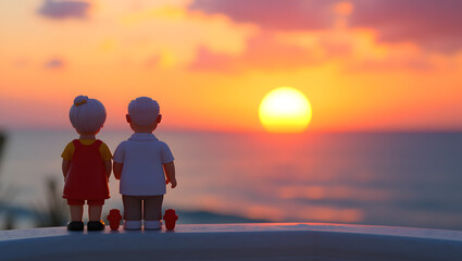 Elderly couple watching the sunset together — soft plastic 