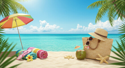 Tropical beach paradise summer vacation mockup display.