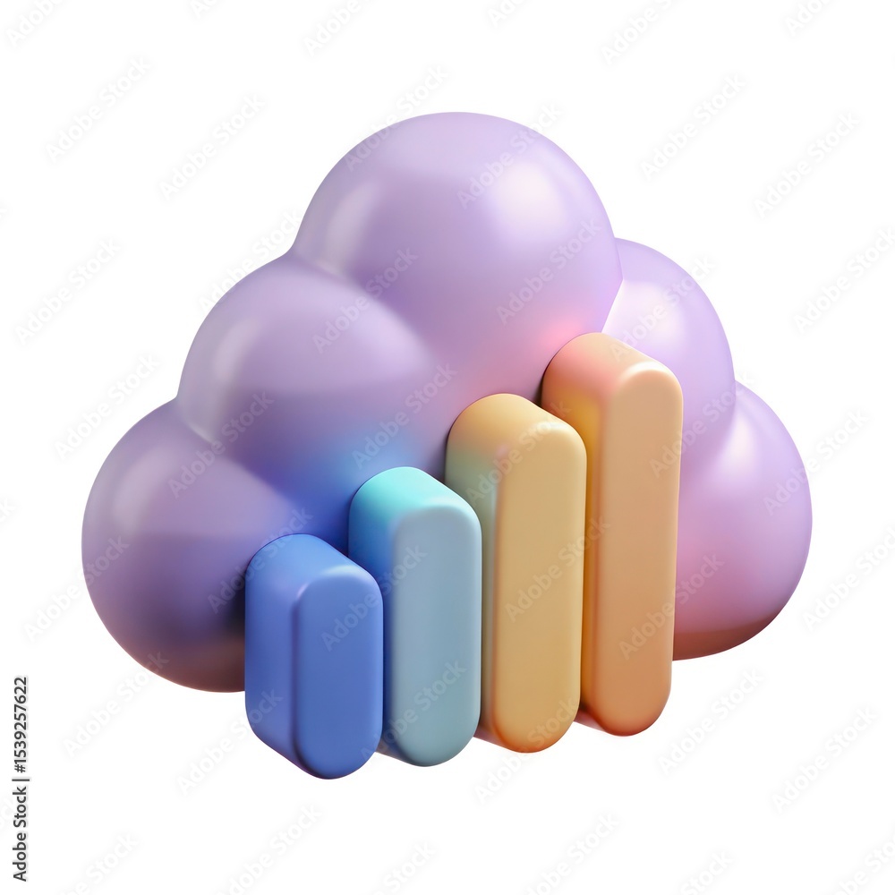 Poster pastel cloud with colorful bar graph 3d render