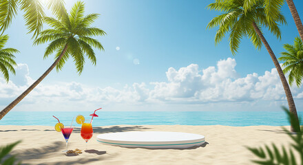 Tropical beach paradise summer vacation mockup display.